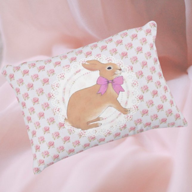 Vintage Roses Bunny Rabbit Accent Pillow (Happy hoppy bunny rabbit!)