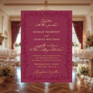 Vintage Roses Burgundy Floral Frame Wedding 