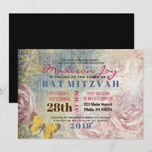 VINTAGE ROSES & BUTTERFLIES Bat Mitzvah Invitation