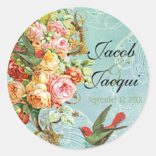 Vintage Roses Butterfly Butterflies Swirls Elegant Classic Round Sticker