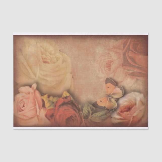 Vintage Roses & Butterfly Shabby Chic Tissue Paper (Front)