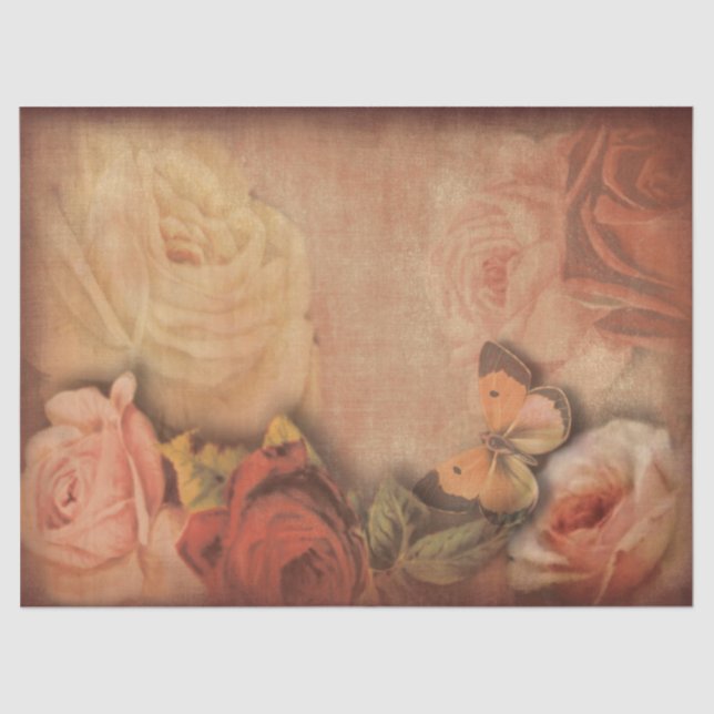 Vintage Roses & Butterfly Shabby Chic Tissue Paper (Front)