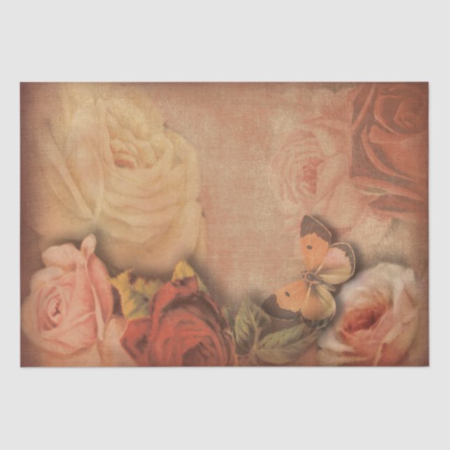 Vintage Roses & Butterfly Shabby Chic Tissue Paper (Front)