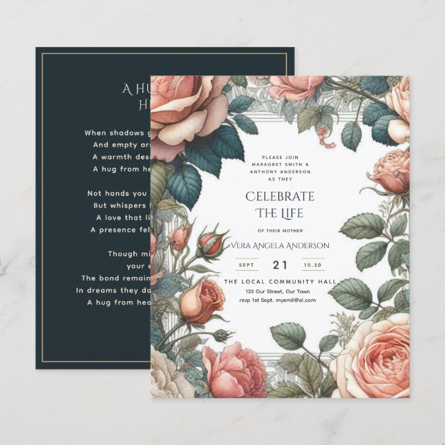 Vintage Roses Celebration of Life Memorial Poem (Front/Back)