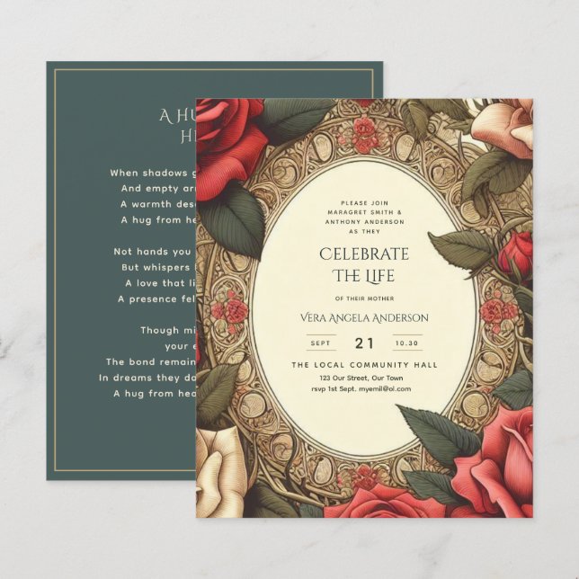 Vintage Roses Celebration of Life Memorial Poem (Front/Back)