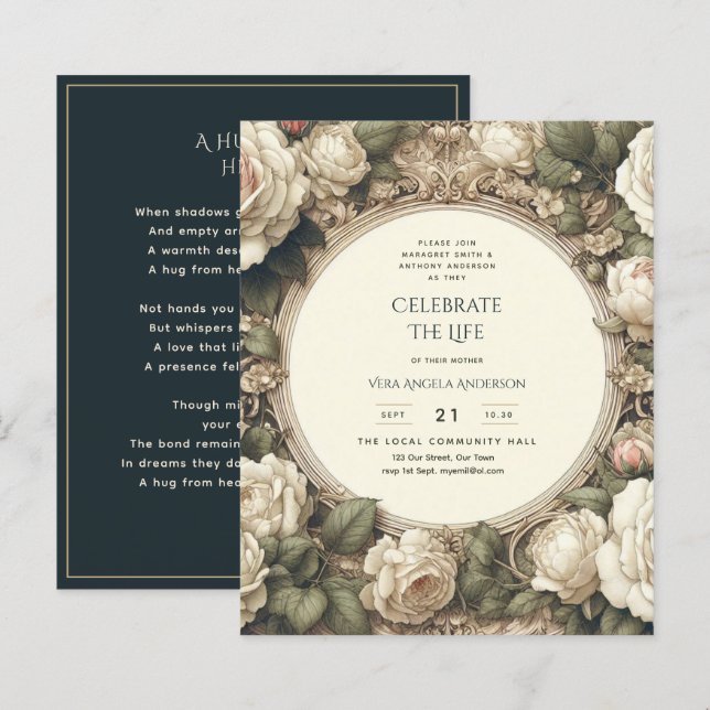 Vintage Roses Celebration of Life Memorial Poem (Front/Back)