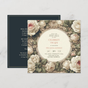 Vintage Roses Celebration of Life Memorial Poem Invitation