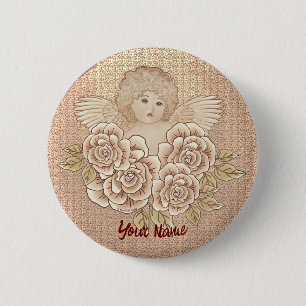 Vintage Roses Cherub Angel  6 Cm Round Badge