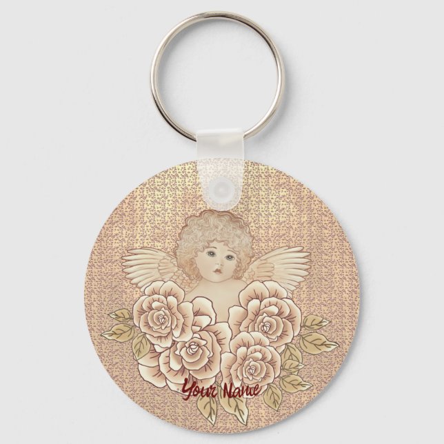 Vintage Roses Cherub Angel  Key Ring (Front)