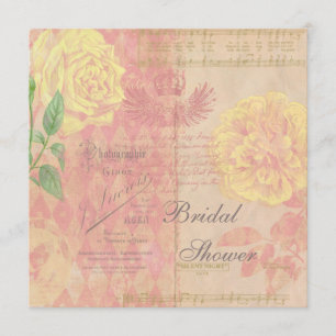 Vintage Roses, Crown & Music Bridal Shower Collage Invitation