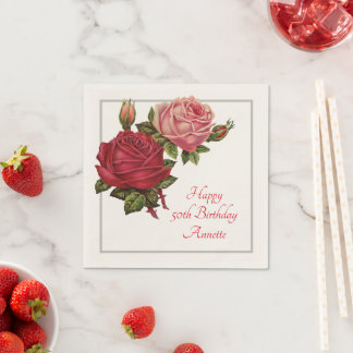 Vintage Roses Custom Birthday Party Napkins