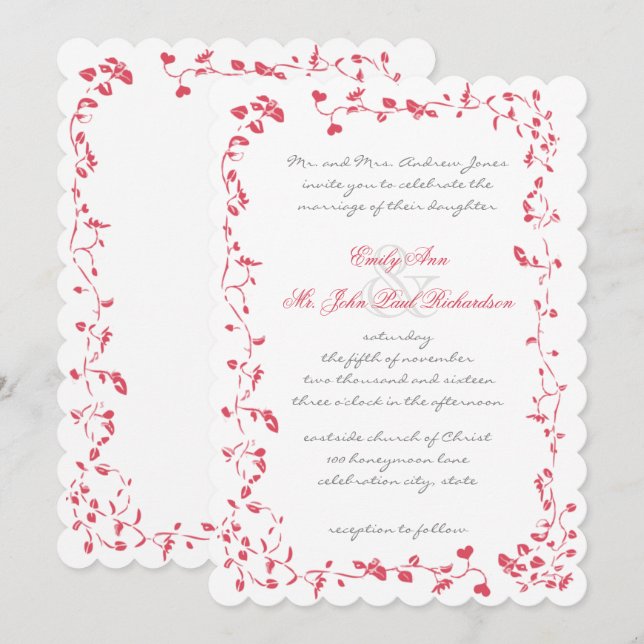 Vintage Roses Deep Honeysuckle Wedding Invite (Front/Back)