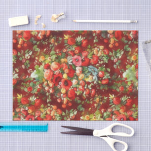 Vintage Roses Deep Pink Floral Tissue Paper