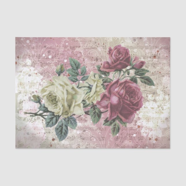 Vintage Roses Ephemera Decoupage Tissue Paper (Front)