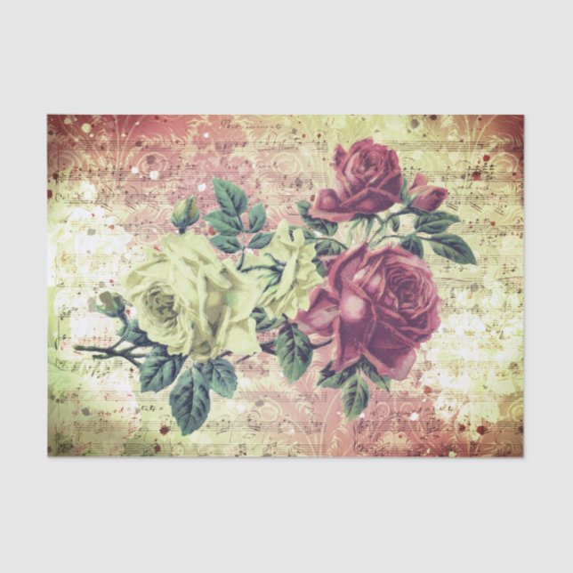 Vintage Roses Ephemera Decoupage Tissue Paper (Front)