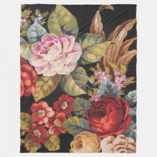 Vintage Roses Fine Floral Nature Fleece Blanket