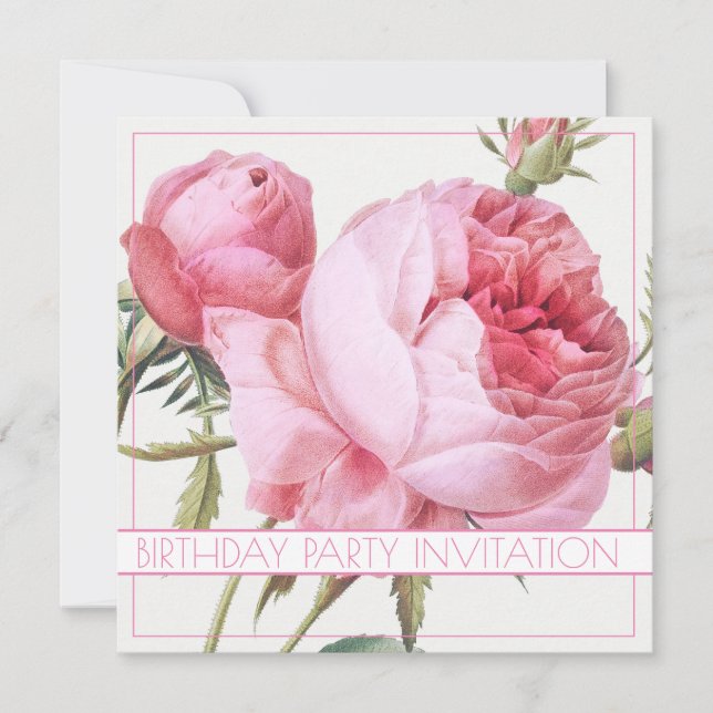 VINTAGE ROSES FLORAL BIRTHDAY  INVITATION CARD (Front)