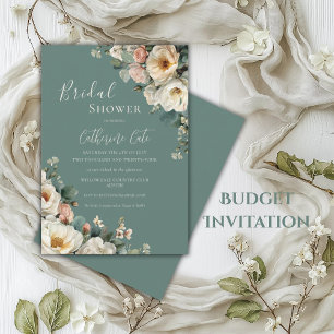Vintage Roses Floral Green Bridal  Invitation