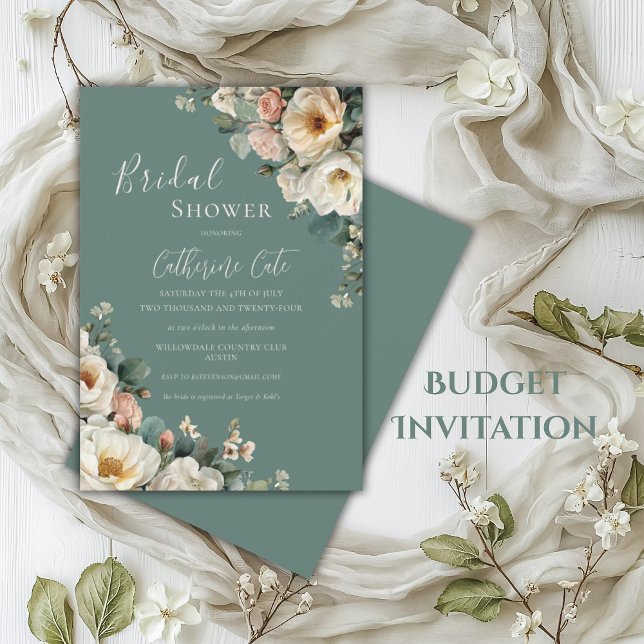 Vintage Roses Floral Green Bridal  Invitation (Creator Uploaded)