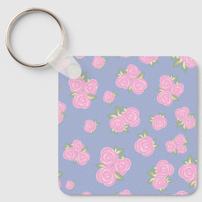 Vintage roses floral pattern key ring (Front)