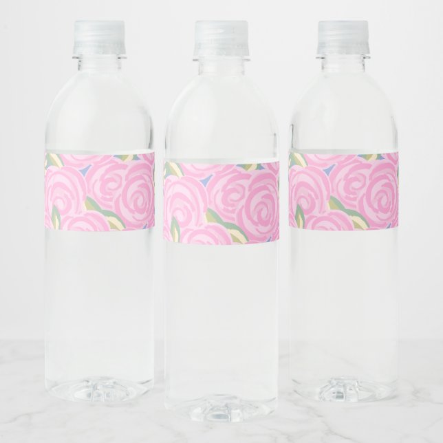 Vintage roses floral pattern water bottle label (Bottles)