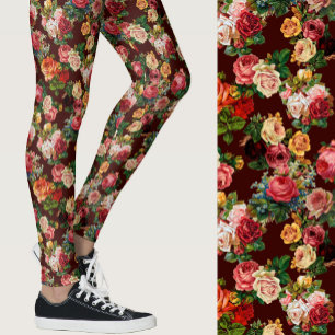 Vintage roses floral pink and burgindy Patterned Leggings