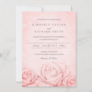 Vintage Roses Floral Pink Elegant Wedding Invitation