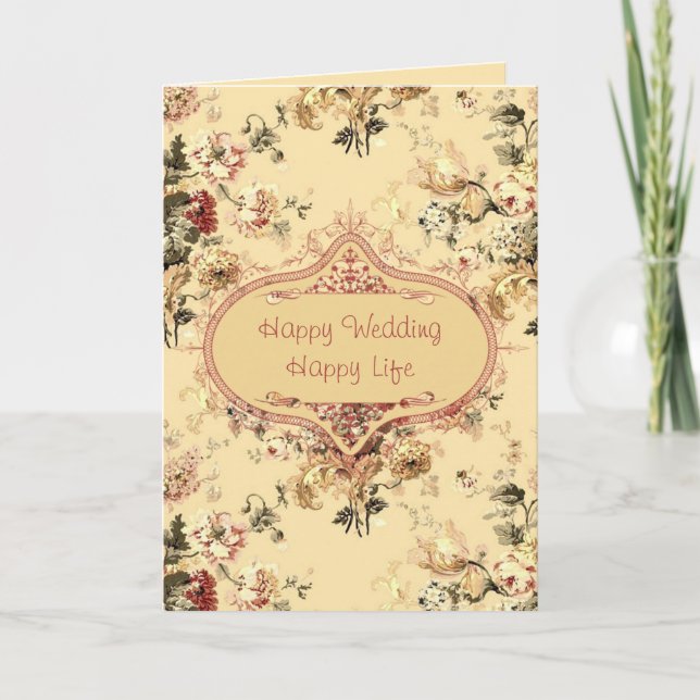 Vintage Roses Floral Wedding Congrats Card (Front)