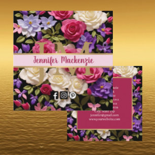 Vintage Roses Flowers Gold Pretty Pink Purple Square Business Card