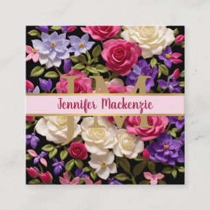 Vintage Roses Flowers Gold Pretty Pink Purple Square Business Card