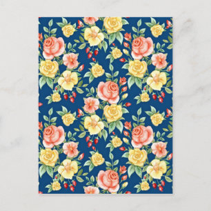 Vintage Roses Flowers Pattern Illustration Postcard