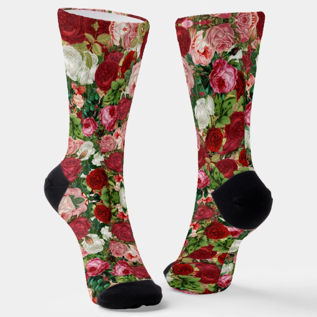 Vintage Roses Flowers  Socks (Angled)
