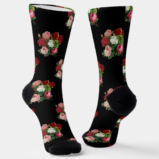 Vintage Roses Flowers  Socks (Angled)