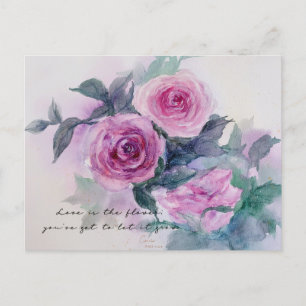 Vintage Roses Flowers Watercolor Art Postcard