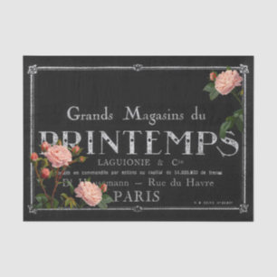 Vintage Roses French Typography Black Decoupage Tissue Paper