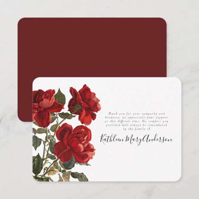 Vintage Roses Funeral Memorial Thank You Card (Front/Back)