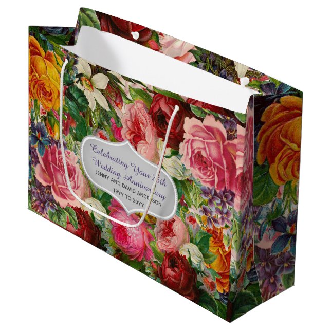 Vintage Roses Gift Bag Personalised EDIT TEXT (Front Angled)