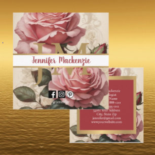 Vintage Roses Gold Pretty Pink  Square Business Card