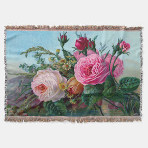Vintage Roses Gorgeous Art on Throw Blanket