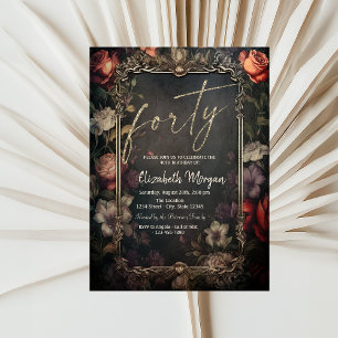 Vintage Roses Gothic 40th Birthday  Invitation