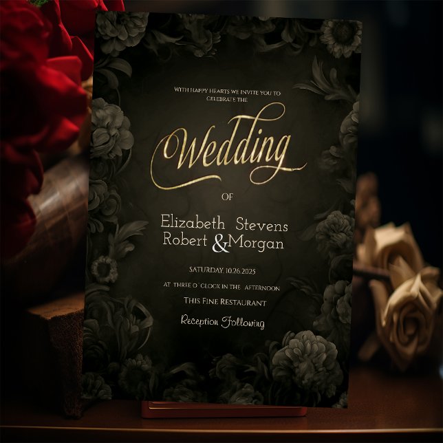 Vintage Roses Gothic Wedding  Invitation (Creator Uploaded)