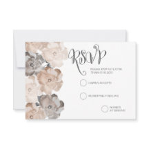 Vintage Roses Grey Wedding RSVP Cards