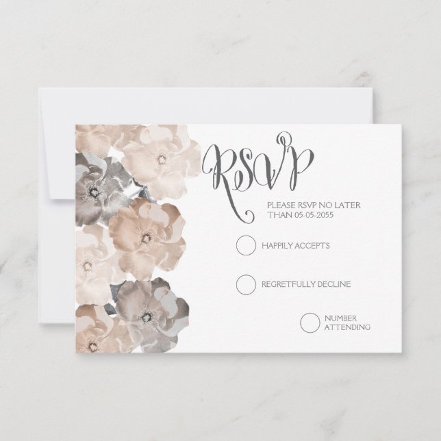 Vintage Roses Grey Wedding RSVP Cards (Front)