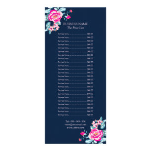 Vintage Roses Hot Pink Floral Price List Menu