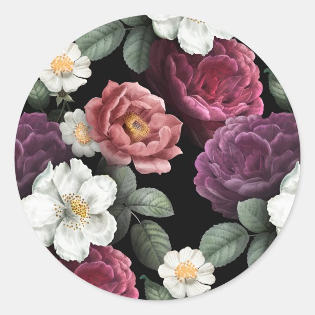 Vintage Roses Illustration Art Classic Round Sticker (Front)
