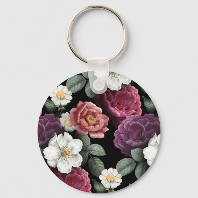 Vintage Roses Illustration Art Key Ring (Front)