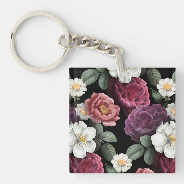 Vintage Roses Illustration Art Key Ring (Front)