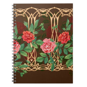 Vintage roses in a decorative imitation of a wicke notebook