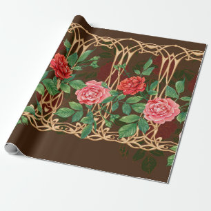 Vintage roses in a decorative imitation of a wicke wrapping paper