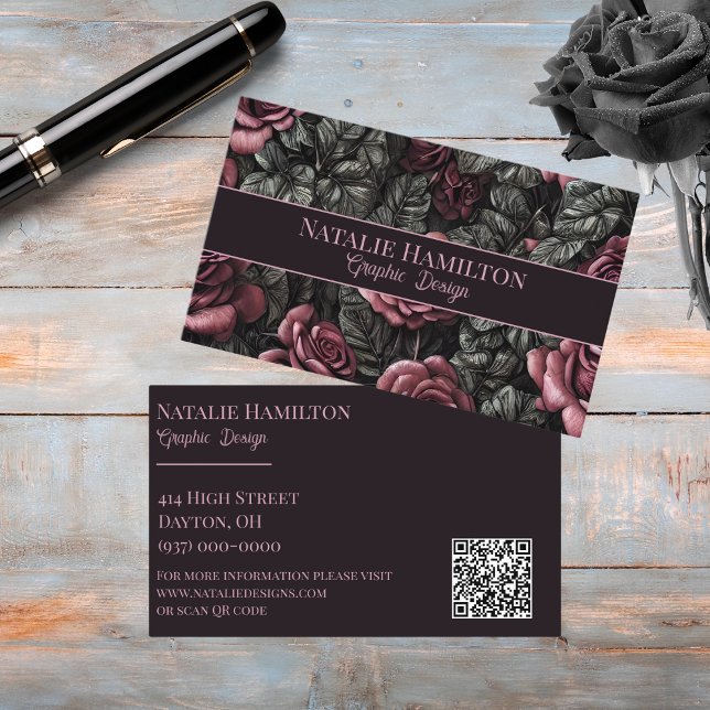 Vintage Roses in Black and Mauve  Business Card (Creator Uploaded)
